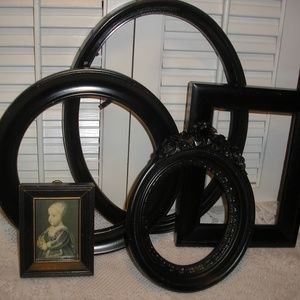 Hand painted black picture frames lot 5